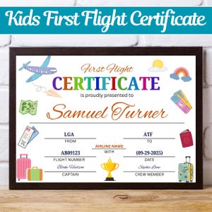 Editable First Flight Certificate Template Baby Keepsake, Travel Milestone Card for Kids, Airplane Memory Gift Printable Digital Download