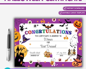 Editable Halloween Costume Award Certificate (Digital Download)