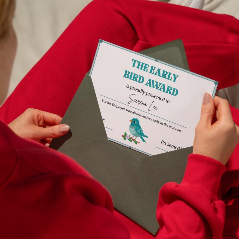 Funny office party awards certificates for coworkers.