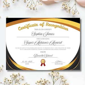 Editable Certificate of Recognition Template Printable Award Certificate Achievement Appreciation Instant Download Canva