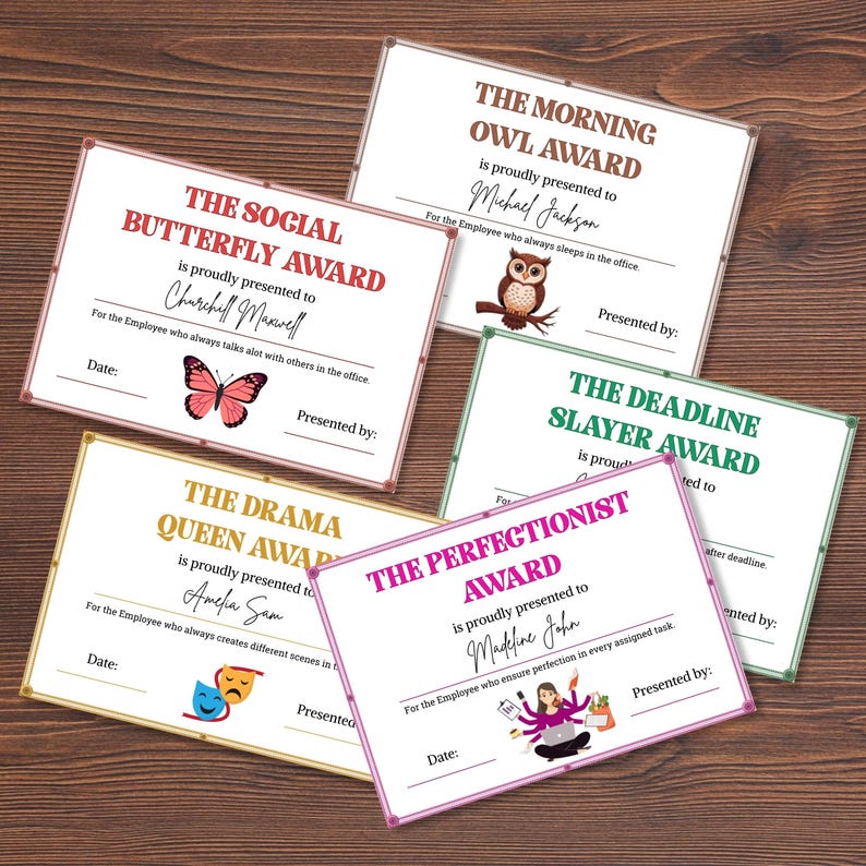 Workplace recognition award certificate template for employees.