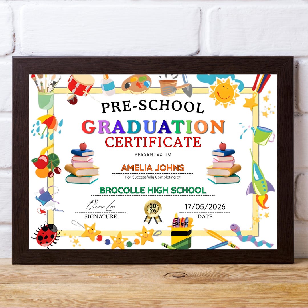 Editable Preschool Graduation Certificate Canva, Kindergarten Diploma ...