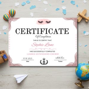 Customizable eyelash technician certification template printable professional award design