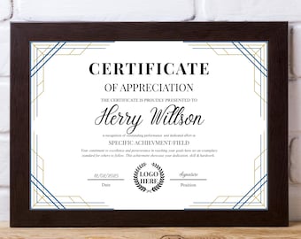 Printable Certificate Of Appreciation Editable Certificate Etsy