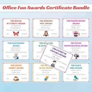 Editable Office Award Certificates Template, Funny Employee Awards, Coworker Staff Party Certificates Canva image 1