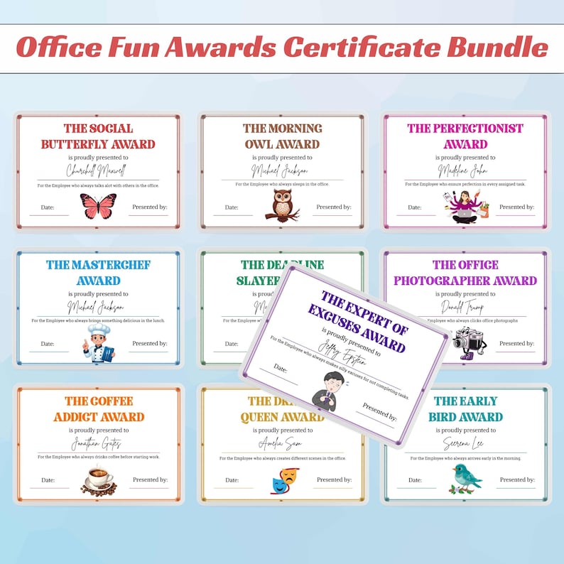 Editable Office Award Certificates Template, Funny Employee Awards, Coworker Staff Party Certificates Canva image 1
