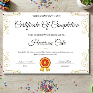 Editable Certificate of Completion Template Custom Canva Award Printable Business Course Graduation Modern Achievement Instant Download