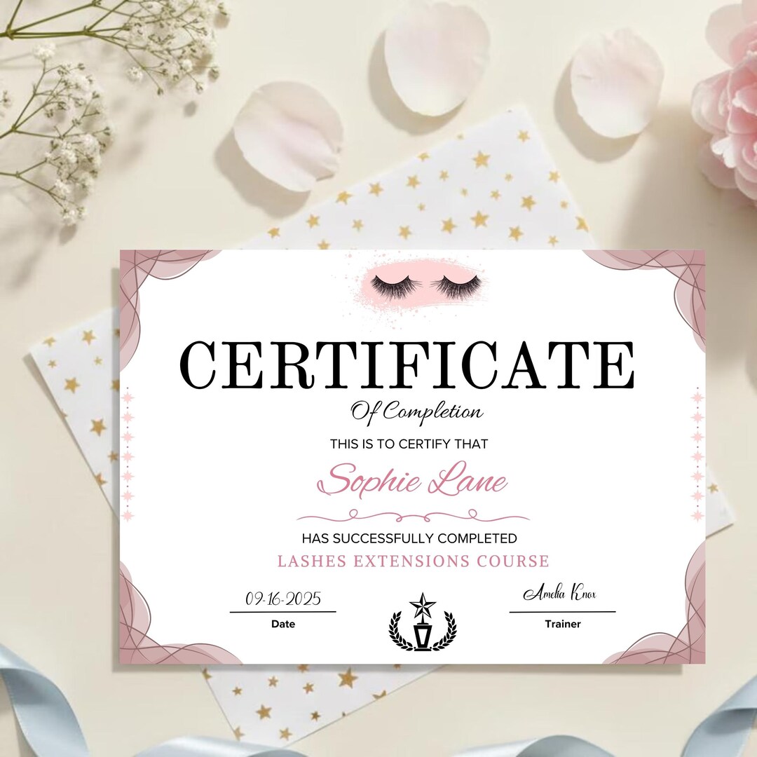 Lash Extension Certificate Template Editable Canva, Beauty Training ...