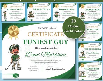 Editable Golf Award Certificates Bundle Canva Template, 30 Golf Tournament Awards, Team Player Recognition Printable Sports Certificates