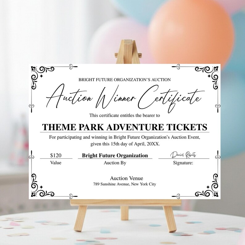 Silent Auction Winner Certificate Template, Editable Canva Award ...