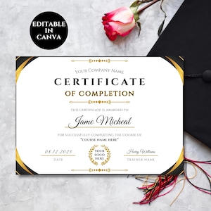 Editable Certificate of Completion Template, School Diploma, Graduation Certificate, Printable Diploma Template, Canva Certificate Design