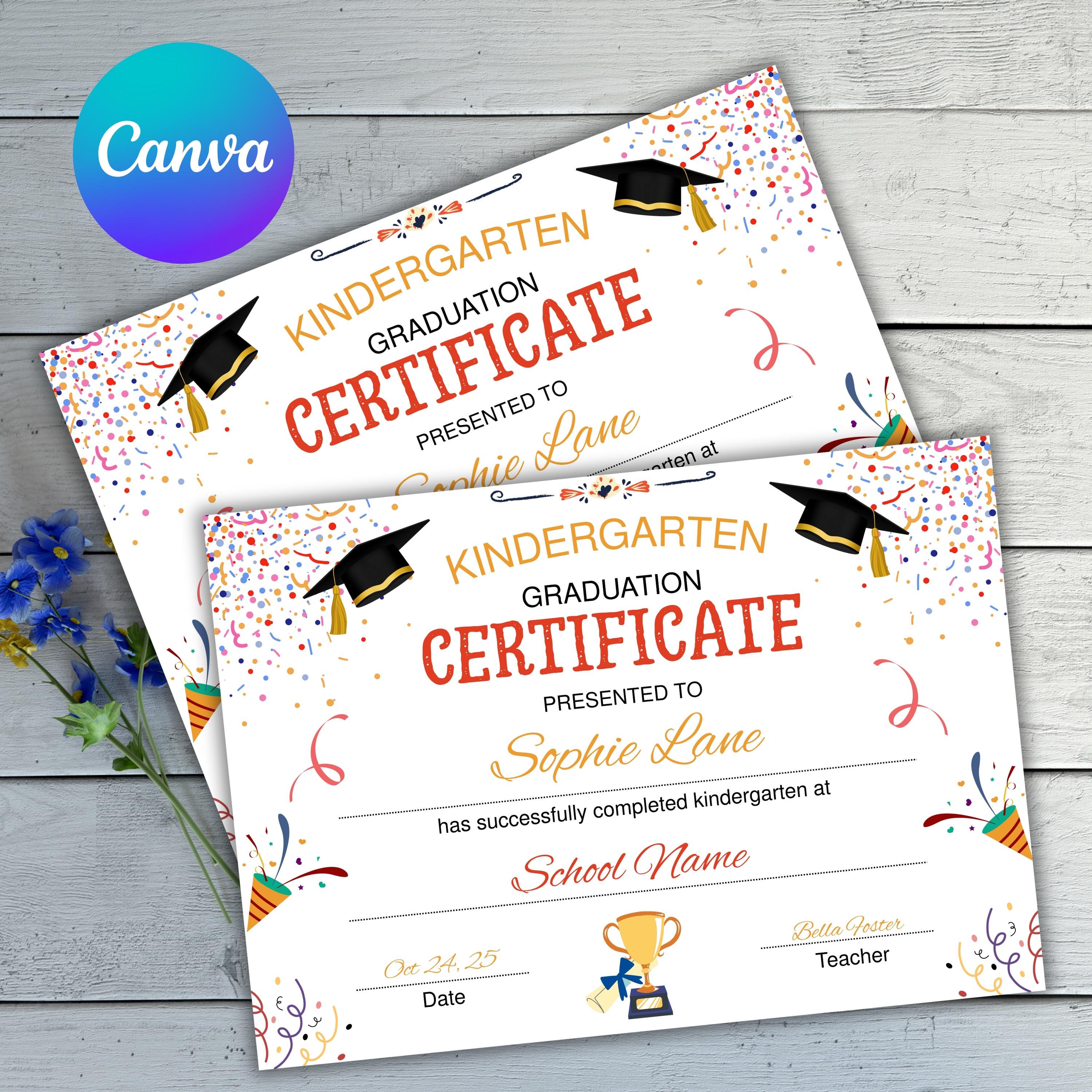 Editable Canva Kindergarten Graduation Certificate Template for ...