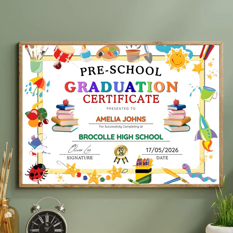 Editable Preschool Graduation Certificate Canva, Kindergarten Diploma ...