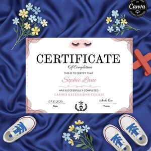 Elegant eyelash certification diploma template for salon training customizable digital download