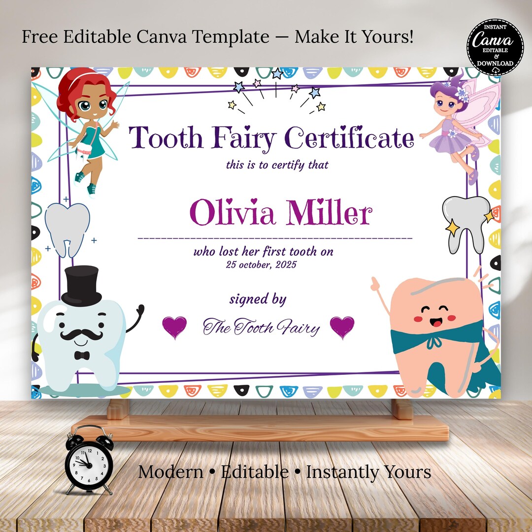 Editable Tooth Fairy Certificate Template: First Lost Tooth Printable ...
