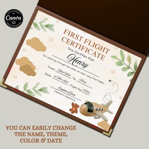 First Flight Certificate Template – Editable Kids Travel Milestone ...