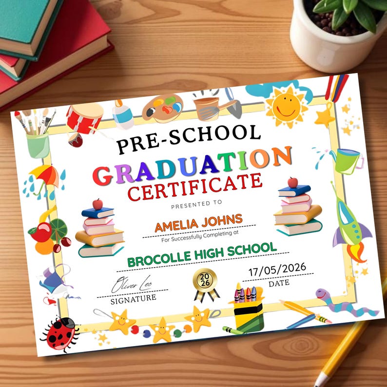 Editable Preschool Graduation Certificate Canva, Kindergarten Diploma ...