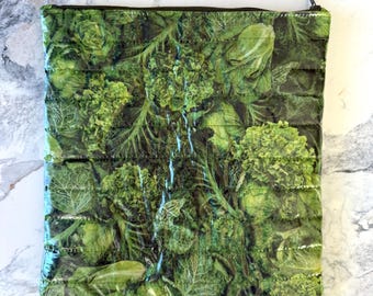 Upcycled Quilted Zipper Bag | Greens with Christmas Candy | Recycled Frozen Food Packaging Pouch | White Elephant Gift