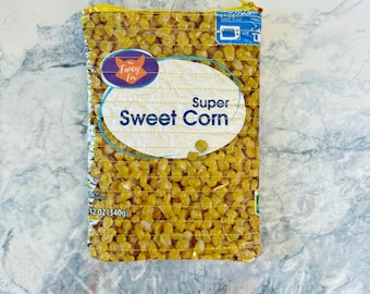 Upcycled Quilted Zipper Bag | Sweet Corn with Candy Corn Liner | Recycled Frozen Food Packaging Pouch | Unique Foodie Gift