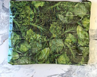 Upcycled Quilted Zipper Bag | Greens with Cupcakes | Recycled Frozen Food Packaging Pouch | White Elephant Gift