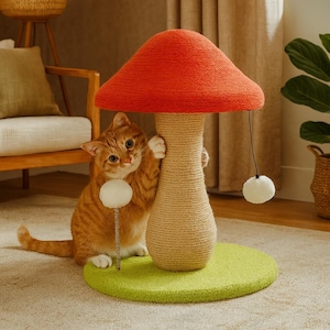 Mushroom Cat Scratching Post with Sisal Rope – Cat Tree for Scratching, Climbing & Playing – Durable Cat Furniture