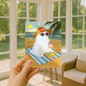 Ghost Art Print - Summerween Decor - Cute Beach Ghost - Fall Art - Spooky Summer Vibes -  Halloween Gallery Wall Print - Cottagecore Decor