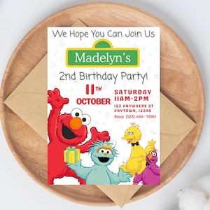 Sesame Street Birthday Invitation Canva Template | Elmo Birthday Party Invite | 2nd Birthday Editable Template + Thank You Card Digital