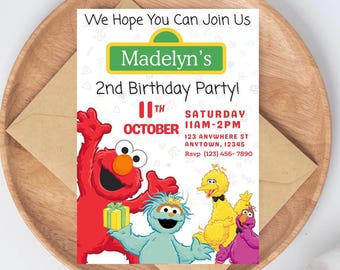 Sesame Street Birthday Invitation Template | Elmo Party, Thank You Card (Canva Editable)
