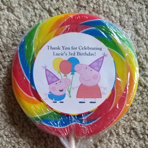 12 Personalized Peppa Pig Lollipop Favor Tags