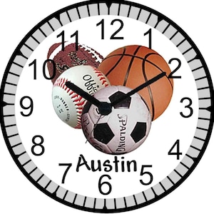 9" Personalized Sports Wall Clock-Soccer, Football, Basketball, Baseball, Softball, Volleyball