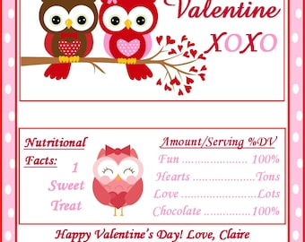 20 Personalized Love Owls Valentine's Day Candy Bar Wrappers