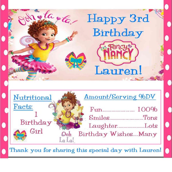 20 Personalized Fancy Nancy Candy Bar Wrappers