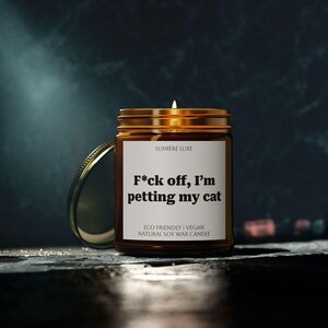 Bougie au soja parfumée pour les amoureux des chats - Fck Off, je caresse mon chat - décoration humoristique, ambiance relaxante, ambiance chaleureuse, décoration d&#39;intérieur sarcastique