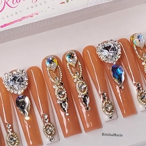French Tip Press On Nails | Bling Tip Press On Nails | Fake Nails | Handmade Nails | Reusable Nails | Acrylic Press On Nails | Bridal Nails