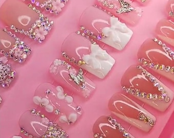 Handmade Short White French Tip Press On Nails | Valentine's Day Nails