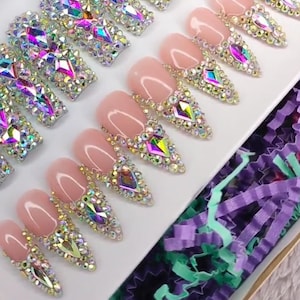 Stiletto Bling Press On Nails | Handmade Press On Nails | Acrylic Press On Nails | Reusable Press On Nails | Bridal Nails | 10 Long Nails