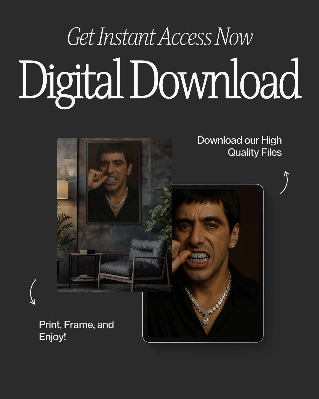 Scarface Tony Montana Grillz Art Print | Al Pacino, Urban Decor