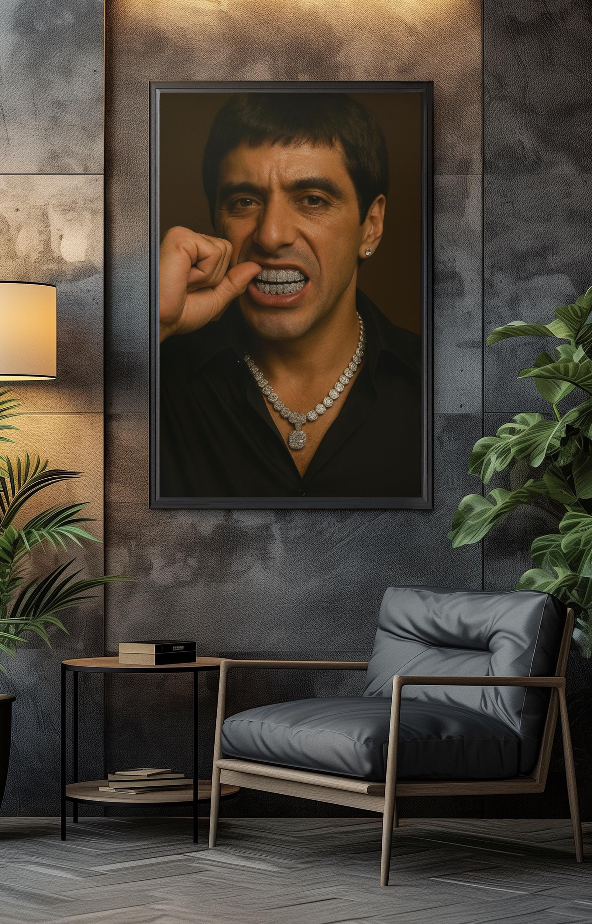 【THE MODS✨森山達也✨ANGEL WITH SCARFACE】 Scarface Tony Montana Grillz Art Print | Al Pacino, Urban Decor