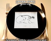 3 x Scented and Edible Vintage Mammal Skeleton Greeting Cards