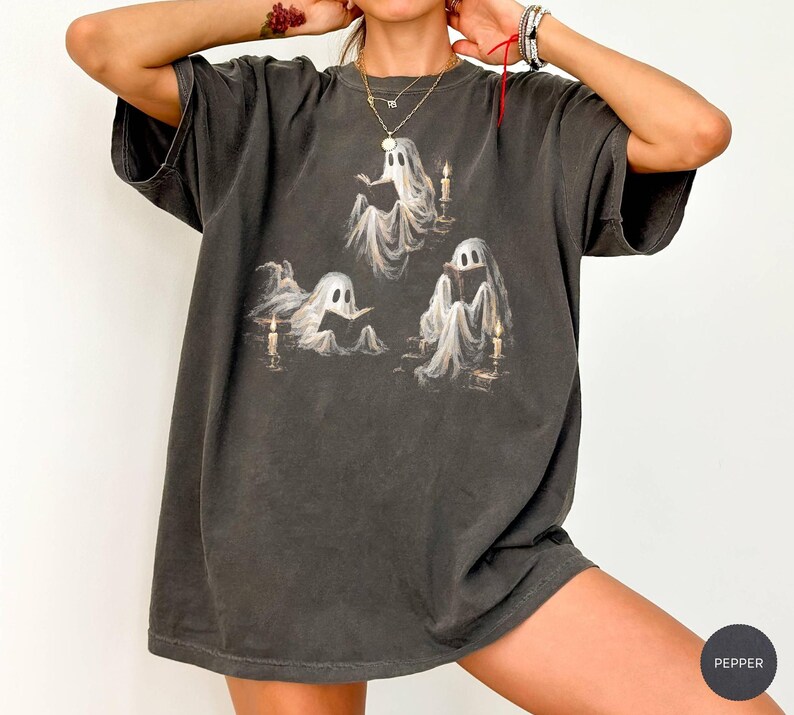 Ghost Reading Shirt, Book Lover Halloween Tee, Spooky Season Gift, Librarian Bookworm Shirt image 6