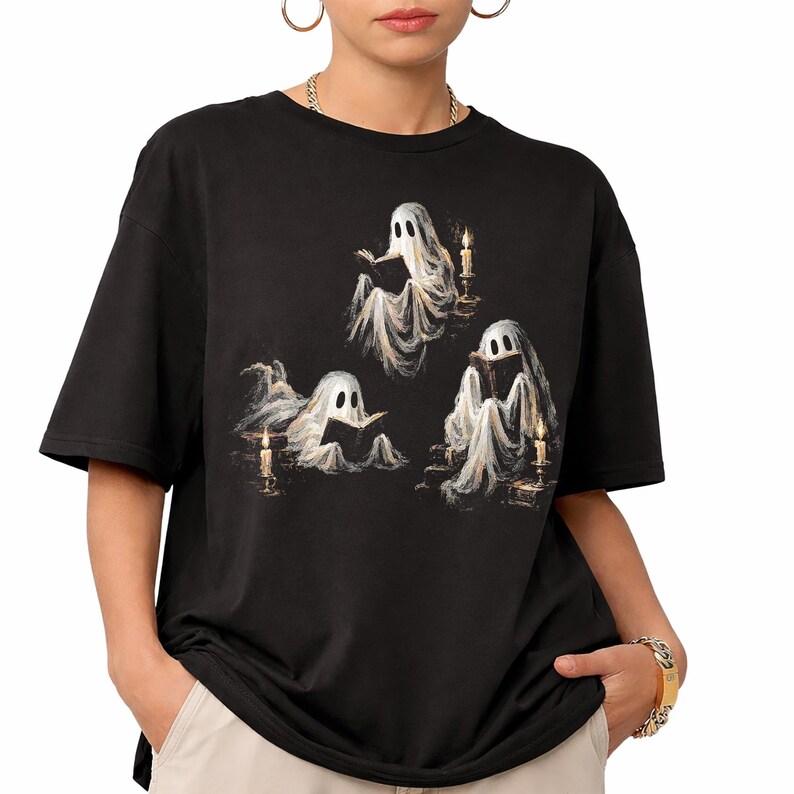 Ghost Reading Shirt, Book Lover Halloween Tee, Spooky Season Gift, Librarian Bookworm Shirt image 7