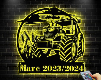 Custom Tractor Metal Sign LED light, Personalized Tractor Name Sign, Tractor Metal Decor, Tractor Gift, Grandpas Tractor, Farmer Gift