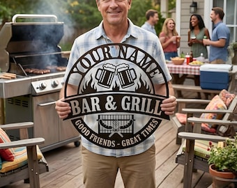 Personalized Bar & Grill Metal Sign: Custom Backyard BBQ Sign