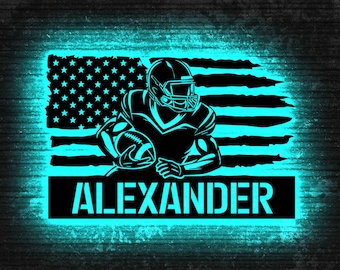 Custom Football Metal Sign with LED lights, Football Metal Wall Art, Football Decor, Custom Name Sign Decoration, Football Metal Sign