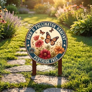 Pesticide Free Garden Sign, Pollinator Habitat Decor, Butterfly Flower Garden Stake, Backyard Garden Gift