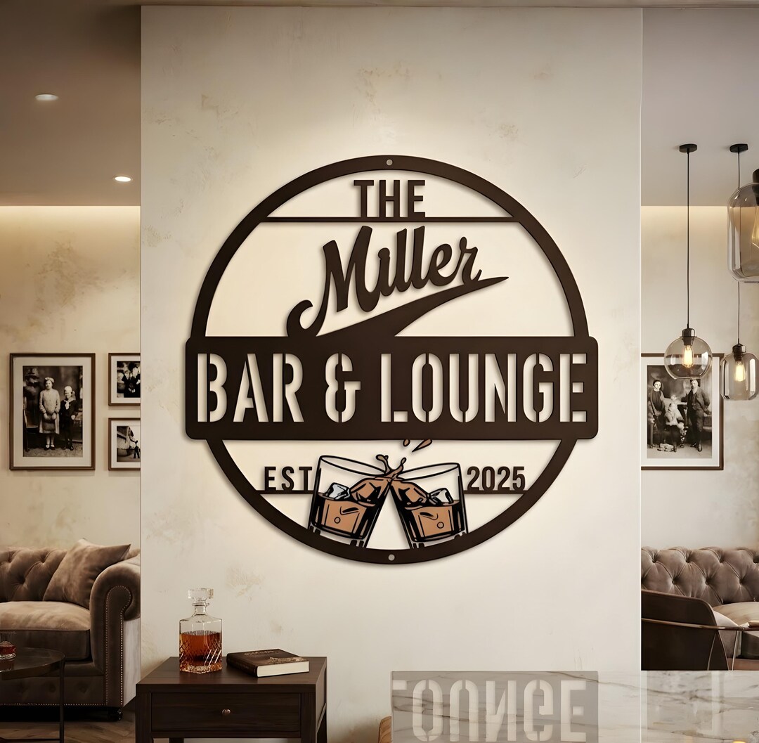 Personalized Bar Lounge Metal Sign, Custom Family Name Wall Decor ...