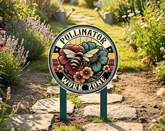 Pollinator Garden Sign, Bee Garden Stake, Wildflower Yard Decor, Pollinator Friendly Garden Marker, Bee Lover Gift
