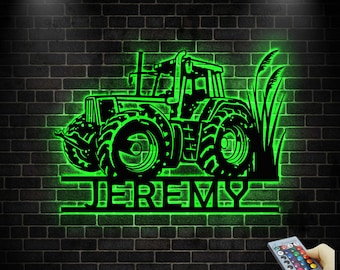 Custom Tractor Driver Metal Wall Art LED Light, Personalized Farm Tractor Name Sign, Farmer Gift, Farmhouse Tractor Decor, Farm Name Gift