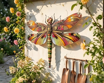 Metal Dragonfly Wall Art, Colorful Garden Wall Decor, Outdoor Insect Sculpture, Patio Yard Decoration