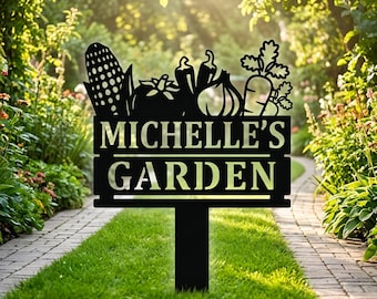 Personalized Garden Name Metal Sign: Custom Vegetable Garden Stake